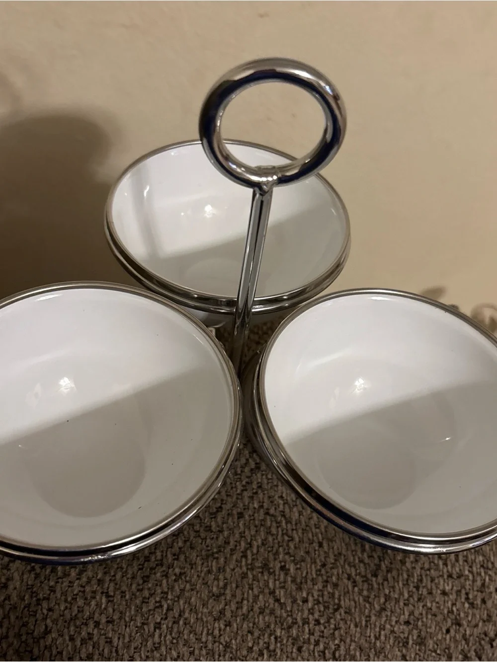 Vintage Pottery Barn Party Ware Three Tiered Serving Bowl Stand